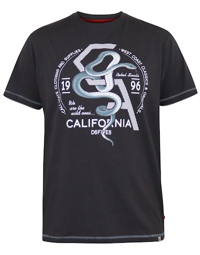 D555 Cortex California Snake Printed Crew Neck T-Shirt Washed Black